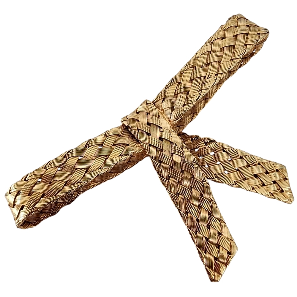Vintage Brooch Pin wire weave woven wire gold bow tie ribbon A0208 -Q6 - Picture 13 of 13